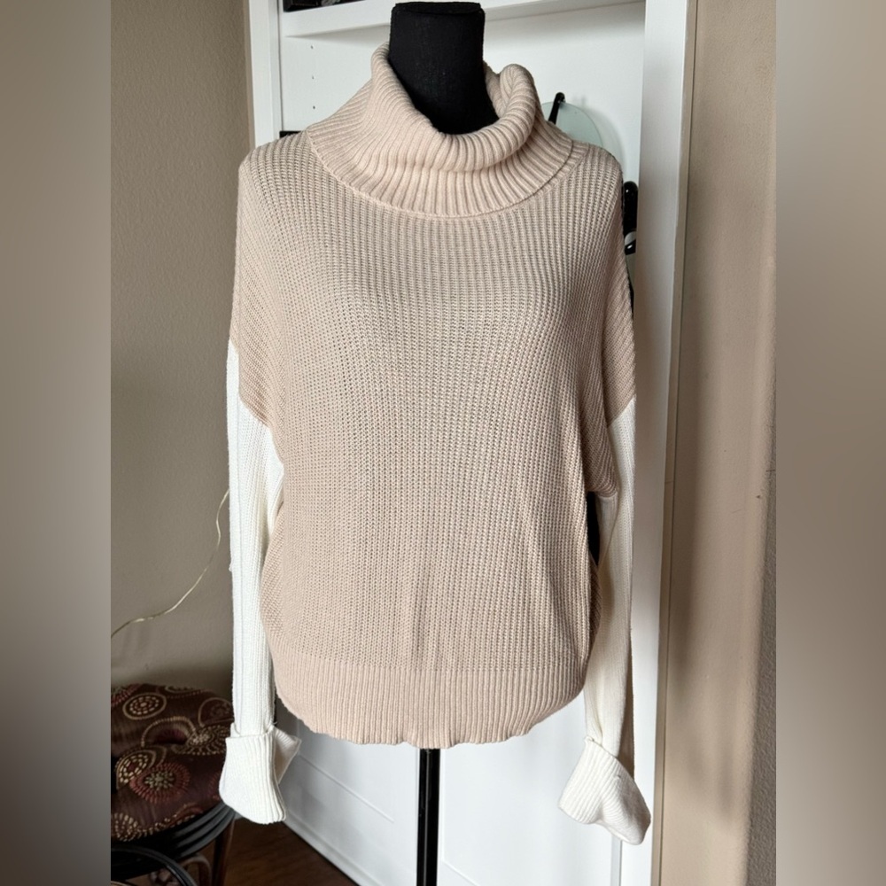 Splendid Cowl Neck Colorblock Boxy Sweater